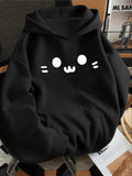 Men's Hoodie Cute Minimalist White Animal Face With Whiskers And Round Eyes Hoodie