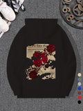 Men's Hoodie Old Town Story Vintage Newspaper Background With Blooming Red Roses And Floral Artistic Elements Hoodie