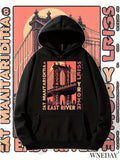 Men's Hoodie East River Majestic Urban Arch Architecture Under Warm Sunset Glow Vintage Skyline Bridge