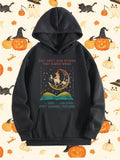 Men's Hoodie They Didnt Burn Witches They Burned Women They Didnt Ban Books They Banned Thinking Vintage Silhouette Flying On Broomstick Inside Crescent Moon Above Open Book Witch