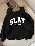 Men's Hoodie Slay All Day Classic Bold White Arched Collegiate Style Varsity Lettering