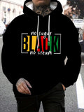Men's Hoodie No Sugar Black No Cream Bold Typography Within Multi Color Geometric Stripe Frame Hoodie