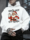Men's Hoodie Santa Says Six Seven Cartoonish Jolly Figure In Red Suit Surrounded By Twinkling Small Stars Santa Claus