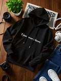 Men's Hoodie I Just Work Here Minimalist Bold White Typography Centered On Comfortable Long Sleeve Hoodie