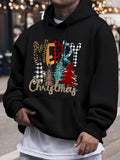 Men's Hoodie Merry Christmas Festive Stylized Elements With Colorful Plaid And Leopard Print Patterned Trees