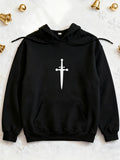 Men's Hoodie Sleek Minimalist White Dagger Silhouette Centered On Comfortable Cotton Fabric Dagger
