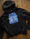 Men's Hoodie We Outside Bold Blue Geometric Striped Background With Modern Urban Style Lettering