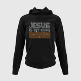 Men's Hoodie Jesus Is My King Rustic Brown Wooden Planks With Shimmering Stars Beneath Bold Text Planks