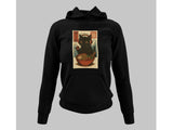 Men's Hoodie Japanese Woodblock Print Style Sitting Inside A Steaming Delicious Ramen Bowl Cat