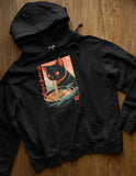 Men's Hoodie Cute Black Character Eating Delicious Japanese Ramen From Blue Bowl Cat
