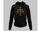 Men's Hoodie Jesus Saved My Life Golden Ornate Decorative Pattern Featuring Intricate Religious Textures Cross