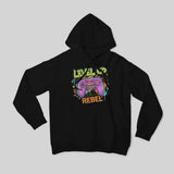 Men's Hoodie Level Up Rebel Vibrant Cartoon Monster Face Gamepad With Artistic Colorful Splatters Controller