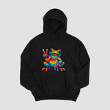 Men's Hoodie Vibrant Tie Dye Psychedelic Rainbow Colors Making Peace Sign Frog