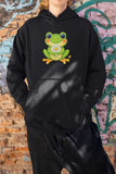 Men's Hoodie Adorable Green Cartoon Amphibian Holding A Bright White Daisy Petal Frog