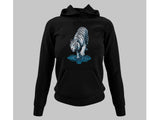 Men's Hoodie Majestic White Predator Walking Through Glowing Blue Water Ripples Tiger