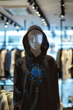 Men's Hoodie Elegant Blooming Blue Flower Surrounded By Dancing Golden And Azure Butterflies Rose