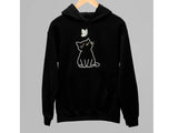 Men's Hoodie Minimalist White Line Art Depicting A Curious Feline Gazing At A Butterfly Cat