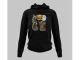 Men's Hoodie Night Sky Scene With Hungry Creatures Reaching For A Floating Hamburger Raccoon