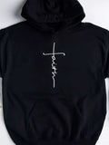 Men's Hoodie Faith Simple Minimalist Script Cursive Text Forming A Delicate Religious Spiritual Christian Cross