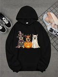 Men's Hoodie Three Adorable Puppies Wearing Witch Hat Pumpkin And Ghost Costumes Dog