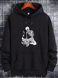 Men's Hoodie White Artistic Line Drawing Of A Relaxed Seated Human Skeleton