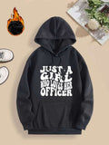 Men's Hoodie Just A Girl Who Loves Her Officer Retro Wavy Text Style With Tiny Sparkles Centered On A Black Hoodie
