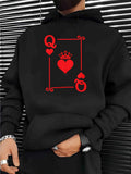 Men's Hoodie Q Stylized Red Heart Playing Card Graphic Featuring Regal Crown Card