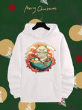 Men's Hoodie Fluffy Feline Sitting In Blue Bowl Surrounded By Clouds And Sun Cat