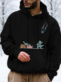 Men's Hoodie Minimalist Colorful Cartoon Dinosaurs Standing Together Under A Falling Blue Meteor Dinosaur