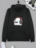 Men's Hoodie Stylized White Character Wearing Modern Red Headphones With Grumpy Eyes Ghost