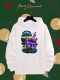 Men's Hoodie Vibrant Colorful Fantasy Fungi Glowing Among Mystical Forest Plants And Grass Mushroom