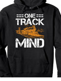 Men's Hoodie One Track Mind Vintage Orange Steam Locomotive Traveling Along Iron Railroad Tracks Train