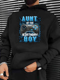 Men's Hoodie Aunt Of The Birthday Boy Realistic Glowing Game Device With Blue Pixelated Digital Aura Controller
