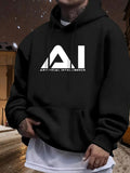 Men's Hoodie AI Artificial Intelligence Featuring A Stylized White Geometric Logo Printed On Casual Streetwear Hoodie