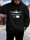 Men's Hoodie Airplane Mode On Minimalist White Line Art Illustration Featuring A Toggle Switch Icon Airplane