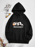 Men's Hoodie Mooooody Lazy Cartoon Spotted Animal Lying Down Flat On The Ground Cow