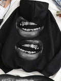 Men's Hoodie Two Realistic Gritty Open Mouths Showing Human Teeth Among Shadows Lips