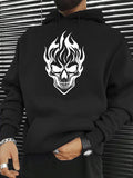 Men's Hoodie Stylized White Flame Outline Forming A Menacing Gothic Burning Bone Skull