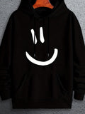 Men's Hoodie Simple White Hand Drawn Minimalist Smile Lines On Casual Dark Hoodie