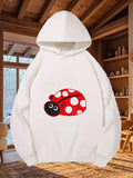 Men's Hoodie Red Cartoon Insect With White Spots Crawling On Clean Fabric Ladybug