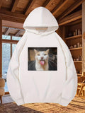 Men's Hoodie Funny Adorable White And Ginger Cat Sticking Out Pink Tongue Cat