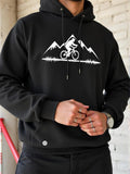 Men's Hoodie Silhouetted Biker Riding Through Rugged Wilderness And Snowy High Mountain