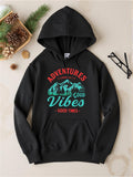 Men's Hoodie Adventures Community Good Vibes Good Times Majestic Peaks With Evergreen Forest Under Arched Red Typography Mountain