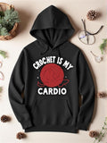 Men's Hoodie Crochet Is My Cardio Round Textured Red Woolen Sphere Surrounded By Bold White Yarn