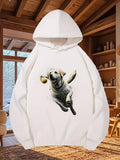 Men's Hoodie Happy Golden Retriever Jumping In Midair Catching A Small Tennis Ball Dog