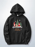 Men's Hoodie Merry Christmas Festive Little Characters Standing On Snowy Ground Surrounded By Tall Pine Trees Gnome