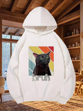Men's Hoodie Bruh Retro Rainbow Stripe Background With A Surprised Staring Black Cat