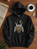 Men's Hoodie Mechanical Steampunk Style Wearing A Top Hat With Golden Clockwork Heart Owl