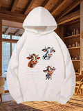 Men's Hoodie Three Funny Cartoon Cattle Faces Featuring Silly Expressions On White Fabric Cow