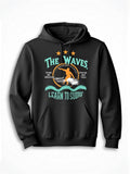 Men's Hoodie The Waves Learn To Surf Retro Silhouette Of Surfer Balancing On Wave Under Golden Stars Circle Surfer